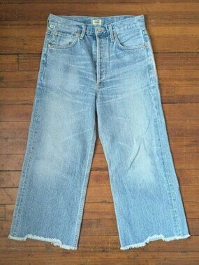 Citizens Of Humanity In Light Blue Stax High-Rise Wide-Leg Crop Jeans Size 26